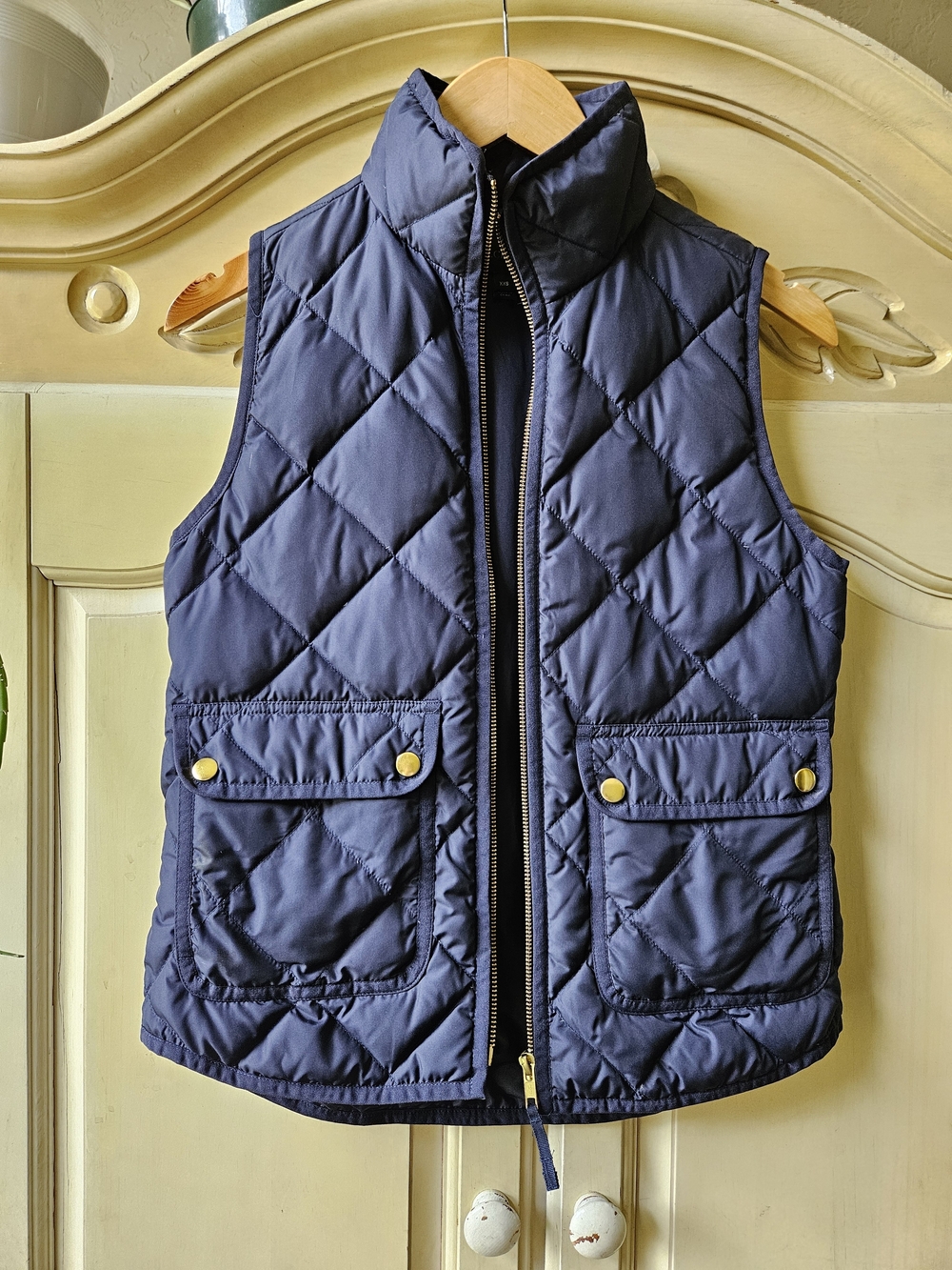 J. Crew Navy Quilted Vest with Gold-Tone Accents